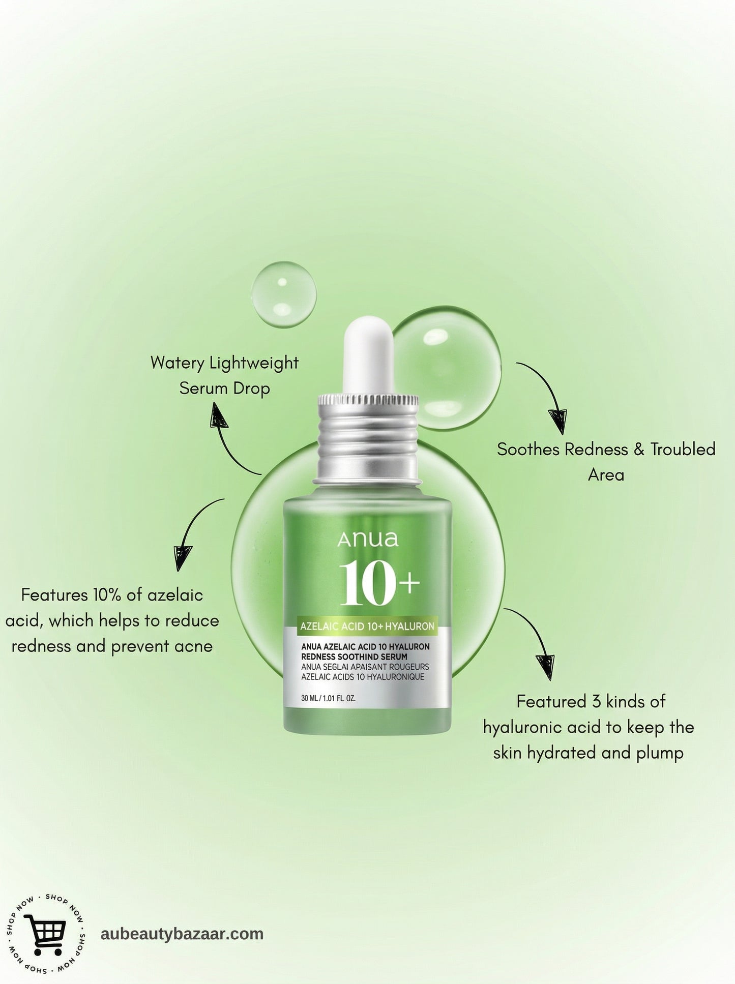 Anua Azelaic Acid 10 Hyaluron Redness Soothing Serum 10 ml / 30ml