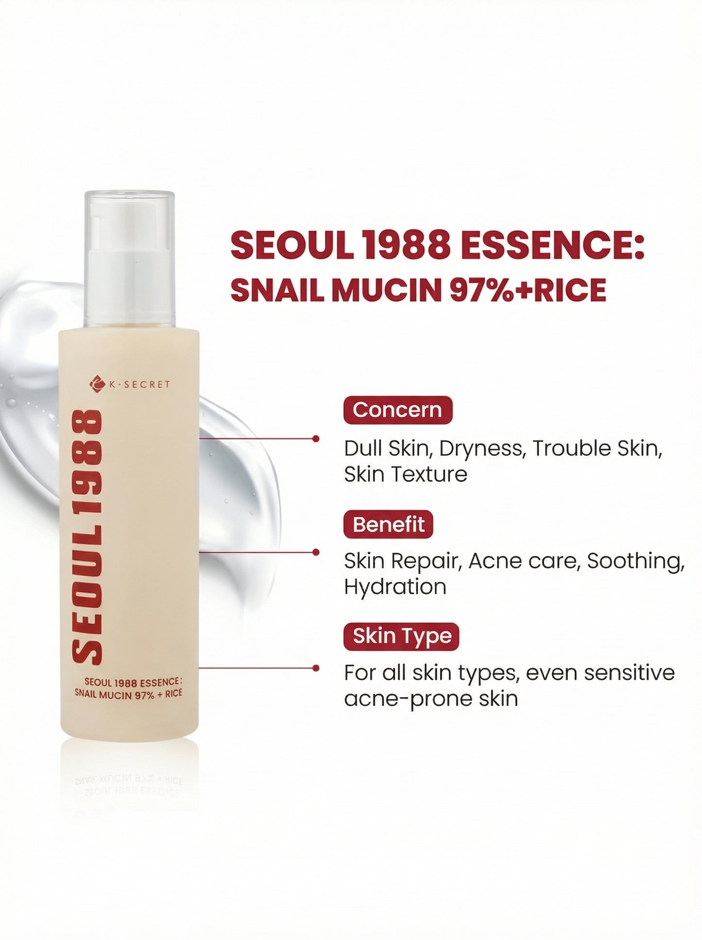 K-Secret Seoul 1988 Essence: Snail Mucin 97% + Rice