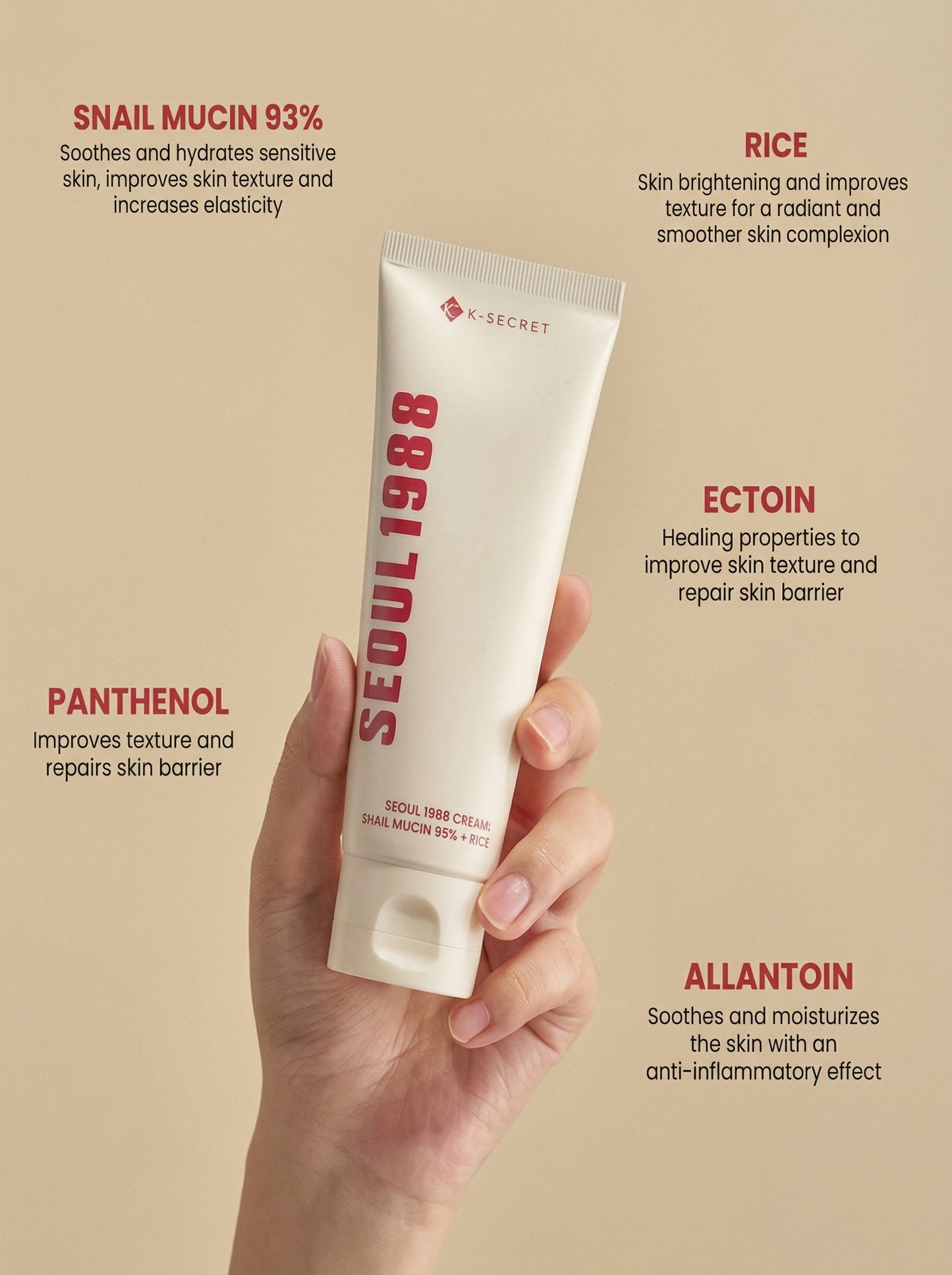 K-Secret Seoul 1988 Cream: Snail Mucin 93% + Rice