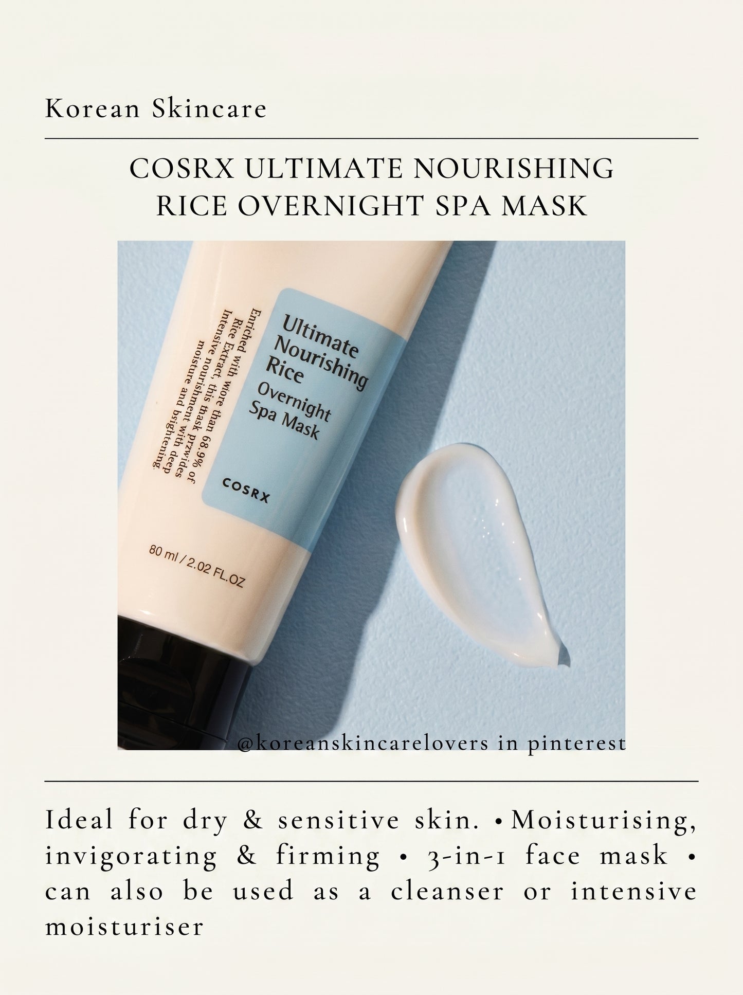 Cosrx Ultimate Nourishing Rice Overnight Spa Mask